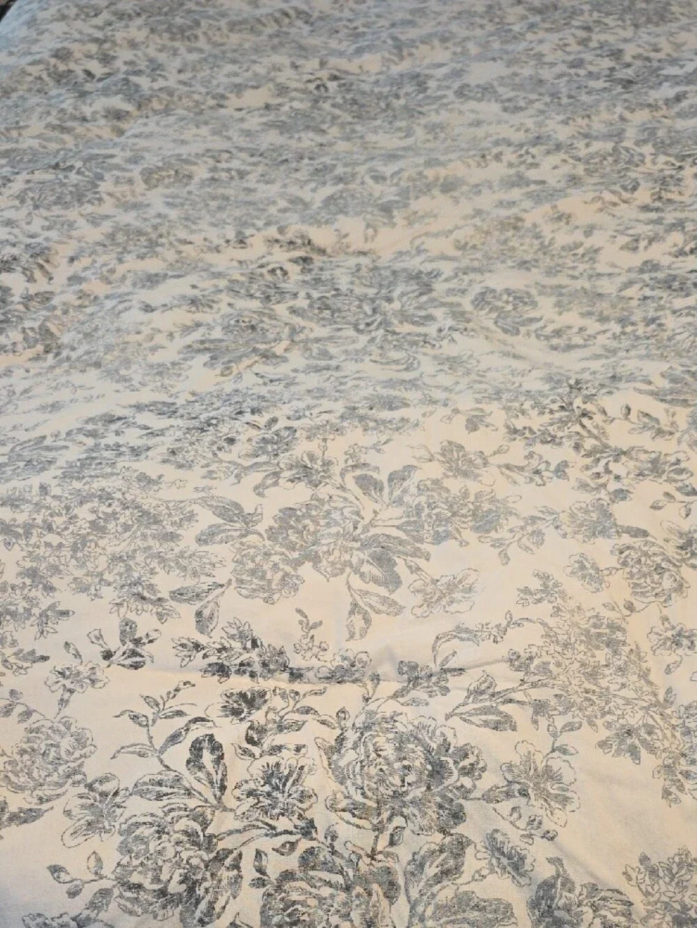 Tahari Cotton Botanical Floral White Blue Block Print Full/Queen Comforter Set